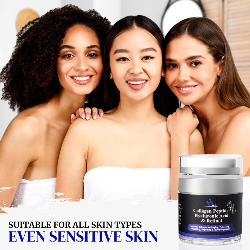 HM Collagen Peptide Cream with Hyaluronic Acid, Retinol & Vitamin E | Anti-Wrinkle & Hydrating Face Moisturizer | Firms & Smooths for a Youthful Glow