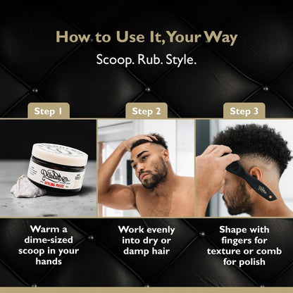 DandyMen Hair Styling Paste for Men | Medium Hold | Flexible Control & Natural Shine | Beeswax with Pro-Vitamin B5 | Tobacco Vanilla Scent | 3.4 oz, 1-Pack