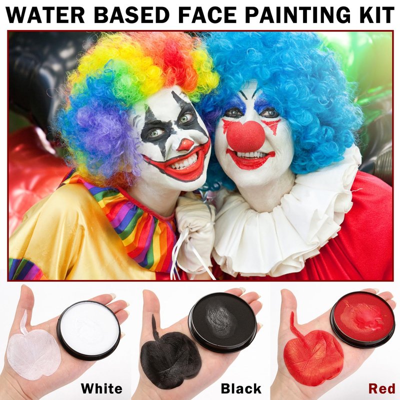 LZXLUKGIR Clown Makeup Kit,Red Black and White Face Painting Kit Professional,Water Based Paint Halloween Makeup,Clown Face Paint for Kids and Adults,Zombie Joker Vampire Make up
