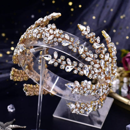 ULAPAN Wedding Headbands Bridal Headpieces Rhinestone Accessories Bride Bridesmaid Women Handmade (Gold)
