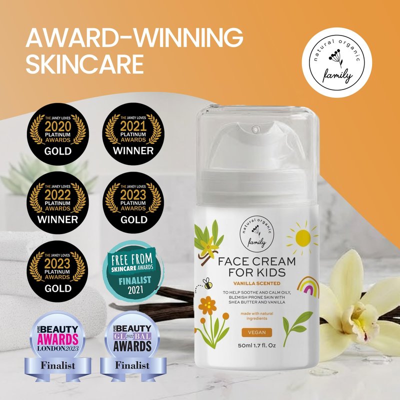 Kids Face Cream - Gentle and Calming Moisturizer Lotion for Sensitive Skin, Natural Hydration and Spot Control with Shea Butter, Tea Tree, Hyaluronic Acid, Vitamin E - Made in UK - Vanilla Scented