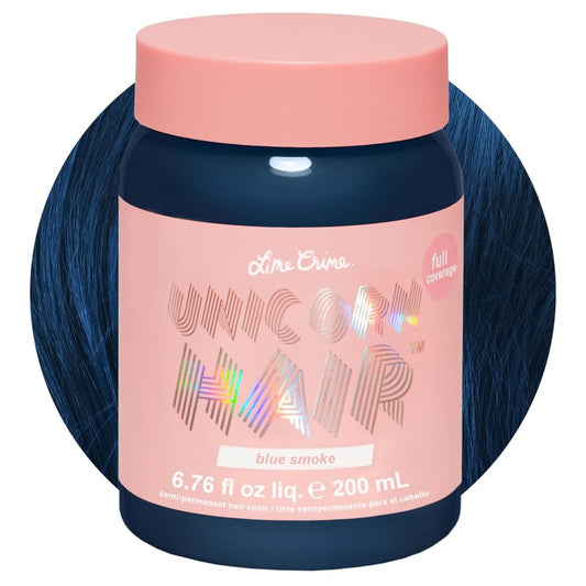 Lime Crime Full Coverage Unicorn Hair Dye, Blue Smoke - Damage-Free Semi-Permanent Hair Color Conditions & Moisturizes - Temporary Hair Tint Kit Has A Sugary Citrus Vanilla Scent - Vegan