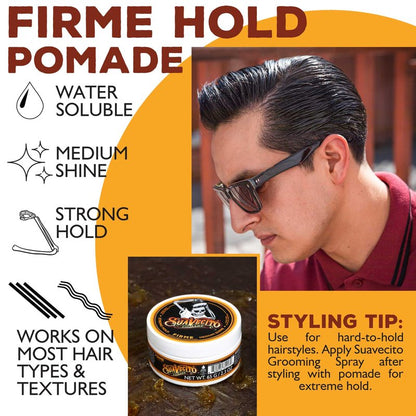 Suavecito Pomade Firme (Strong) Hold 2.3 oz, 1 Pack - Pomade For Men - Medium Shine Water Based Wax Like Flake Free Hair Gel - Easy To Wash Out - All Day Hold For All Hair Styles