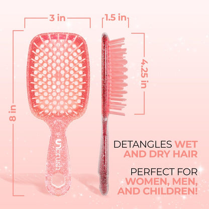 FHI Heat UNbrush Detangling Brush for Pain-Free Brushing on All Wet or Dry Hair Types — Durable DuoFlex Anti-Static Bristles, Lightweight Handle, Vented Hair Brush, Ruby Peach