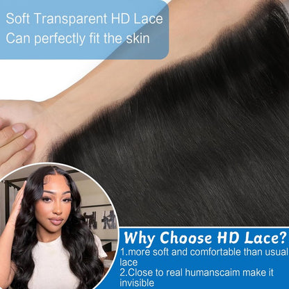 13 x 4 Lace Frontal Closure Body Wave Ear to Ear Transparent Lace Front Closure 14 inch Body Wave Human Hair Brazilian Virgin Pre Plucked Hairline Natural Black Color