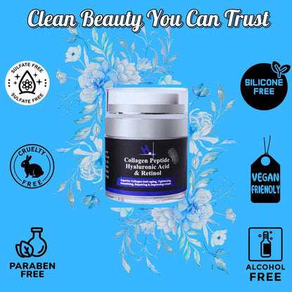 HM Collagen Peptide Cream with Hyaluronic Acid, Retinol & Vitamin E | Anti-Wrinkle & Hydrating Face Moisturizer | Firms & Smooths for a Youthful Glow