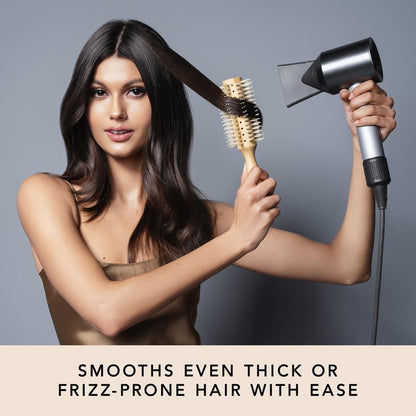 The Hair Edit Sleek Goddess Boar Bristle Bamboo Round Brush,Vented Blowdry Hair Brush for Smooth Shine & Flyaway Control, Distributes Natural Oils, Lightweight Eco-Friendly, Hairbrush for Women