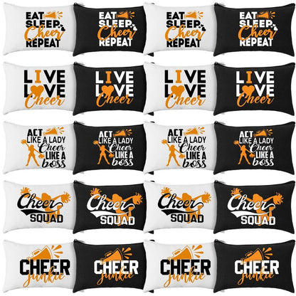 Pinkunn 20 Pcs Cheer Makeup Bags Bulk Cheer Team Gifts for Women Canvas Makeup Case Cheerleader Teams Gifts Zipper Cosmetic Pouch for Cheerleading Party Favors Supplies(Orange)