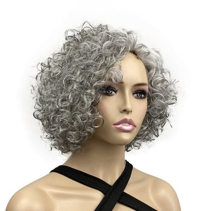 Onemliy Grey Wigs for Women Short Curly Asymmetrical Synthetic Fiber Ombre Silver Gray Wig for Halloween Cosplay Costume Party