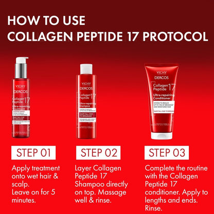 Dercos Collagen Peptide 17 Ultra-Repairing Conditioner, 200ml, Anti Hair Fall & Bond Repair for Damaged Weak Hair, Strengthens, Detangles, Boosts Shine & Volume