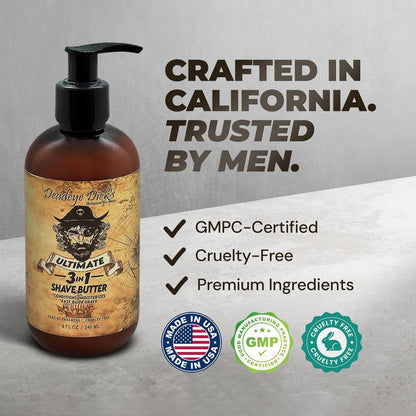 DeadeyeDick's 3-in-1 Shave Butter | Natural shaving cream mens & women | shaving cream sensitive skin formula | shave cream for Face, Head & Body | Irritation-Free Shave Cream | 8 FL Oz