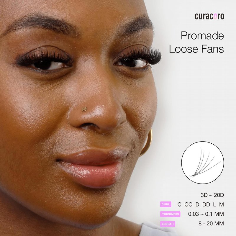 Curacoro Promade 500 Fans 18D-0.03 D Curl 13mm Length Handmade Volume Lash Fans for Long-Lasting Eyelash Extension