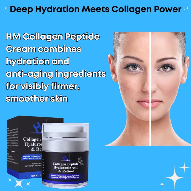 HM Collagen Peptide Cream with Hyaluronic Acid, Retinol & Vitamin E | Anti-Wrinkle & Hydrating Face Moisturizer | Firms & Smooths for a Youthful Glow