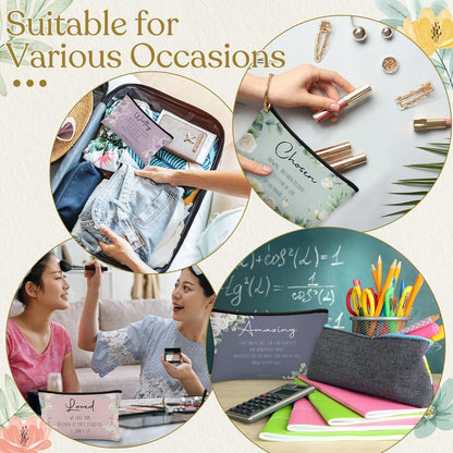 Jetec 30 Pcs Christian Gift for Women Bulk Religious Cosmetic Bags Christmas Inspirational Bible Verse Pencil Pouch Makeup Bags with Zipper for Travel Women Mother Church Favors(Brave,Morandi Style)