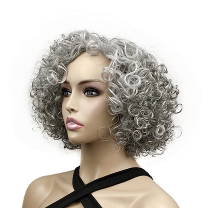 Onemliy Grey Wigs for Women Short Curly Asymmetrical Synthetic Fiber Ombre Silver Gray Wig for Halloween Cosplay Costume Party