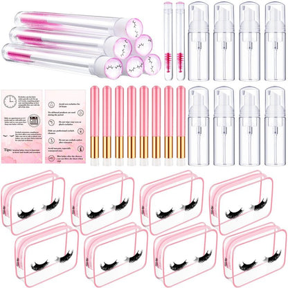 Remerry 40 Pcs Lash Shampoo Brushes Set Eyelash Aftercare Bag Disposable Mascara Tubes Foam Pump Bottle Extension Aftercare Instructions Card Eyelash Accessories for Women Mother (Clear Bag Style)