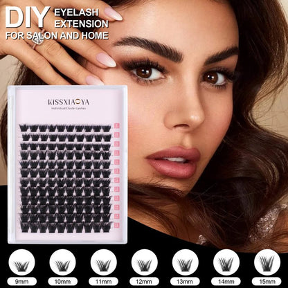 KISSXIAOYA Cluster Lashes Extensions, 120Pcs Individual Cluster Lashes D Curl 9-15mm, Wide Stem Cluster Eyelashes Soft Natural False Eyelashes Cluster DIY Eyelash Extension At Home (120pcs, 9-15mm)
