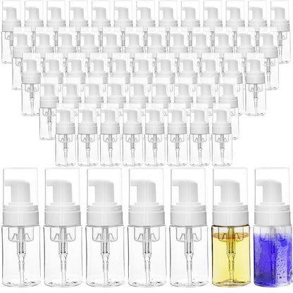 60 Pcs Mini Foam Pump Bottle Bulk 1 oz/ 30 ml Empty Travel Size Plastic Soap Foaming Bottles Small Clear Foaming Soap Dispenser Refillable Mousse Bottles for Lash Shampoo Portable Hand Sanitizer
