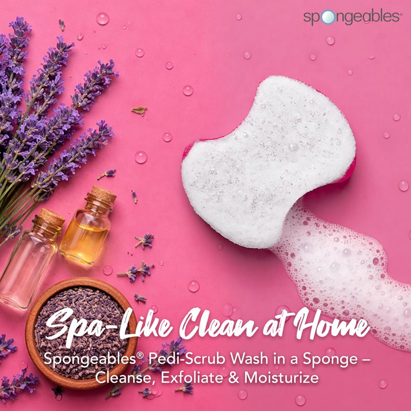 Spongables Pedi Scrub Foot Exfoliating 5+ Wash Travel Sponge, Lavender, 6 Count