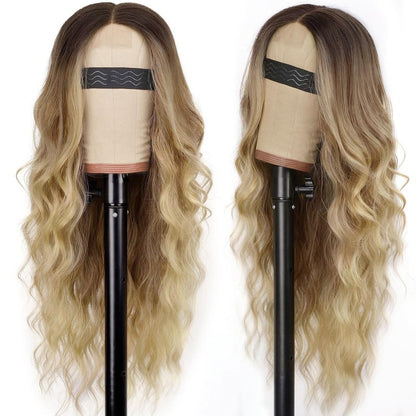AISI HAIR Blonde Wig for Women, Long Wavy Lace Hairline Blond Synthetic Middle Part Ombre Blonde Wigs for Daily Party-26 Inch