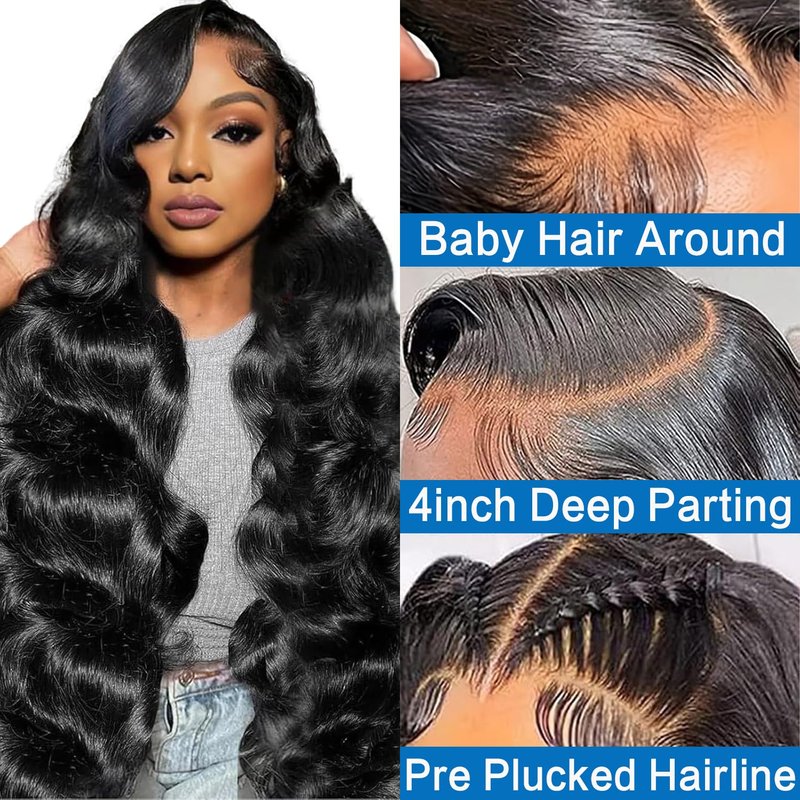 13 x 4 Lace Frontal Closure Body Wave Ear to Ear Transparent Lace Front Closure 14 inch Body Wave Human Hair Brazilian Virgin Pre Plucked Hairline Natural Black Color