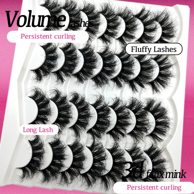 etokdos Mink Lashes Fluffy 20mm Long Dramatic Lashes Pack 25mm Big Lash Strips Volume Faux Mink Thick Eyelashes D Curl False Eyelashes Bulk