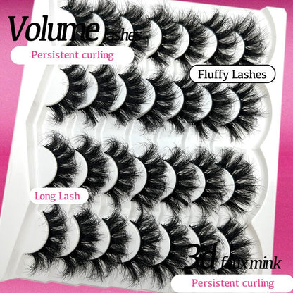 etokdos Mink Lashes Fluffy 20mm Long Dramatic Lashes Pack 25mm Big Lash Strips Volume Faux Mink Thick Eyelashes D Curl False Eyelashes Bulk