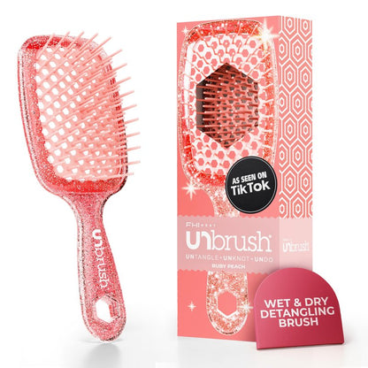 FHI Heat UNbrush Detangling Brush for Pain-Free Brushing on All Wet or Dry Hair Types — Durable DuoFlex Anti-Static Bristles, Lightweight Handle, Vented Hair Brush, Ruby Peach