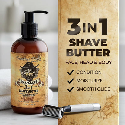 DeadeyeDick's 3-in-1 Shave Butter | Natural shaving cream mens & women | shaving cream sensitive skin formula | shave cream for Face, Head & Body | Irritation-Free Shave Cream | 8 FL Oz