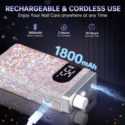 CHRISTINE SHELLY Rechargeable 35000RPM Nail Drill Sparkling Portable Professional Electric Nail File with 12 Drill Bit for Acrylic/Gel Nails Professional Nail Tools for Manicure Pedicure, Glitter