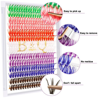 Lash Clusters Colored DIY Eyelash Extensions 280 Clusters Lashes 40D-D-13mm LASH 7 Color Mix Volume Eyelash Clusters Wispy Individual Lashes Cluster DIY at Home(7MIX,40D-D-13mm)