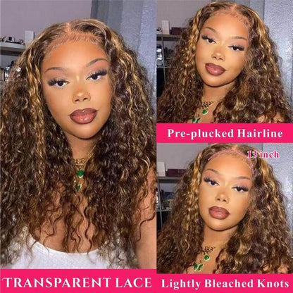 Aikebi Jerry Curly Human Hair Wig Highlight P4/30 T Glueless Curly 200% Density Pre Plucked Cut Human Hair Lace Wig for Black Women