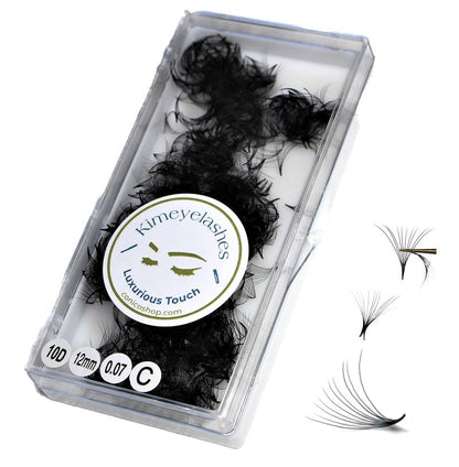 Kimeyelashes 10D - 0.07 C and D Curl 1000 Premade volume fans loose Fans, Handmade eyelash extensions supplies Russian volume lash promade fan (10D - 0.07 - Curl C, 13mm)
