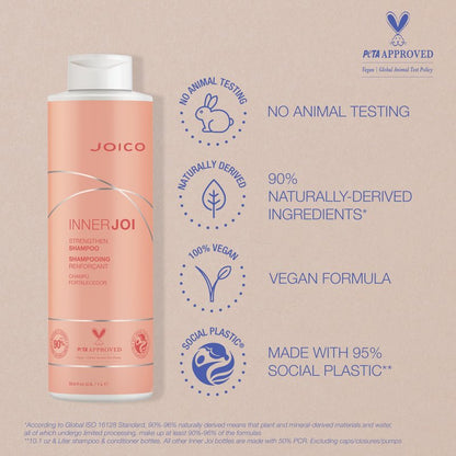 Joico InnerJoi Strengthen Shampoo | For Damaged, Color-Treated Hair | Sulfate & Paraben Free | Naturally-Derived Vegan Formula | 33.8 Fl Oz