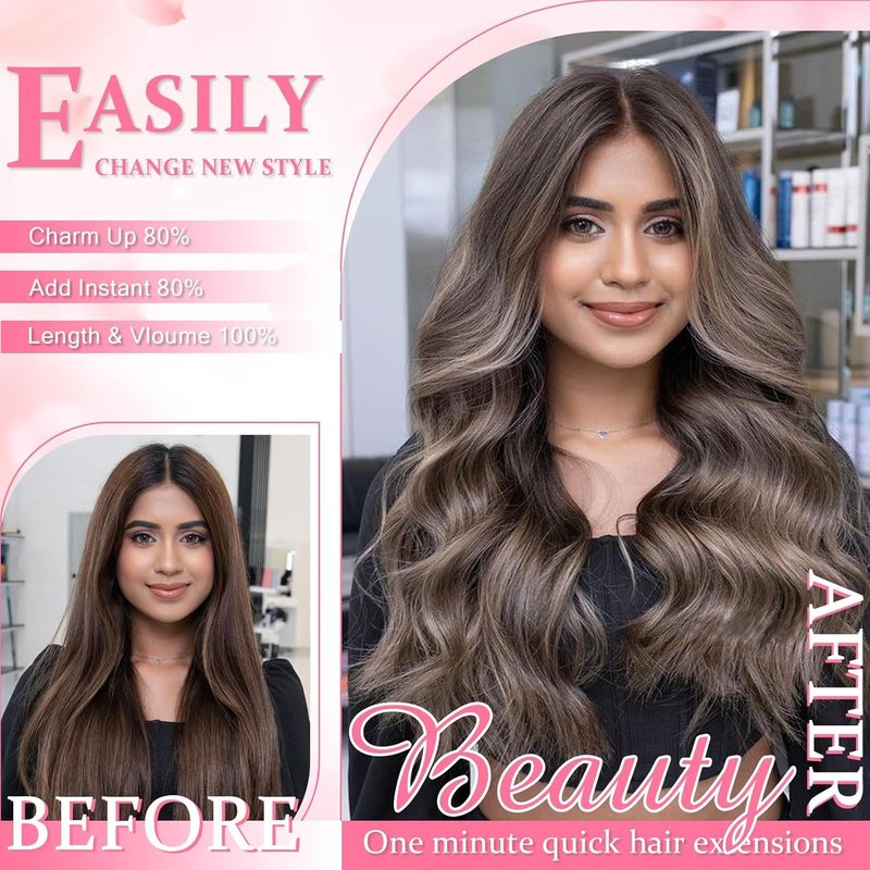 Aison Dark Brown Clip in Hair Extensions Real Human Hair 75G 100% Remy Human Hair Soft Silky Straight for Women 15 Inches 7pcs 16clips