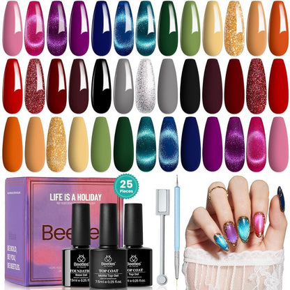 Beetles Cat Eye Gel Nail Polish Set - 20 Colors Gemstone Party Gel Polish Set Pink Blue Red Purple Glitter with Magnet Pen Base Top Coat DIY Salon Manicure Soak Off UV LED Spring Gifts for Women