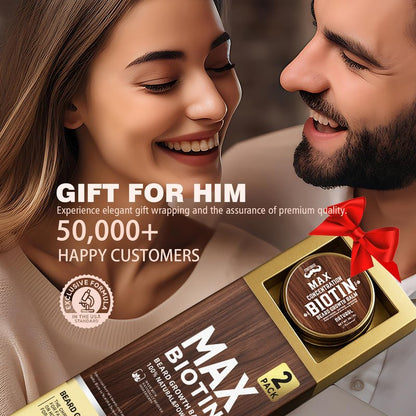 FEBOTE 2 Pack Biotin Beard Balm Set for Men – Natural & Sandalwood Butters – Non-Itchy, Moisturize, Strengthen & Shape Beards – Grooming Gift Set for Father's Day, Anniversaries, Christmas