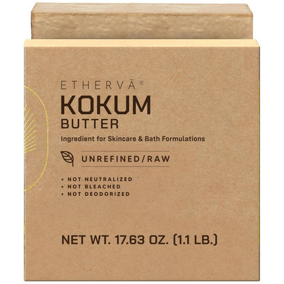 ETHERVA Raw Kokum Butter | Truly Raw Unrefined | Non-Deodorized & Unbleached | Strong Natural Scent | Hard Block | Wild Grown Organic | Bulk DIY Soap Making | Thickener for Skin, Body & Hair | 1.1 lb