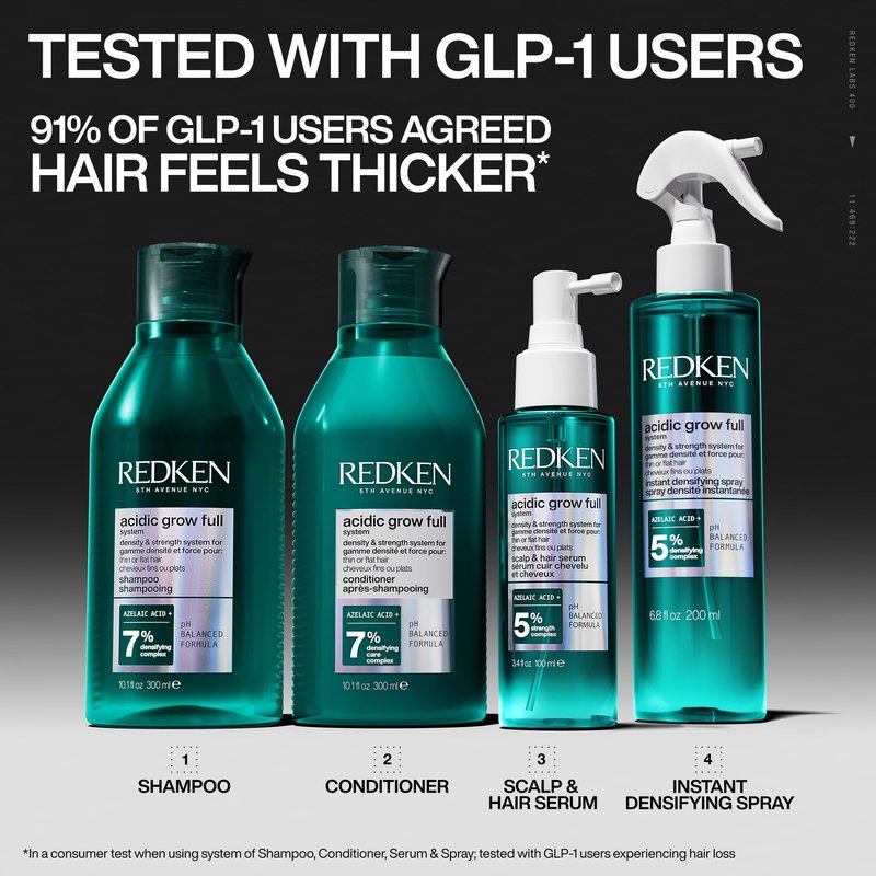 Redken Acidic Grow Full System Densifying Shampoo - Lightweight Shampoo for Fuller, Thicker-Looking Hair, Gentle Cleansing & Scalp Moisturizing, With Azelaic Acid, 10.1 Fl Oz