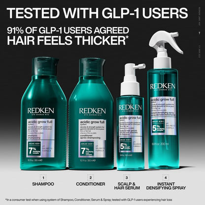 Redken Acidic Grow Full System Densifying Shampoo - Lightweight Shampoo for Fuller, Thicker-Looking Hair, Gentle Cleansing & Scalp Moisturizing, With Azelaic Acid, 10.1 Fl Oz