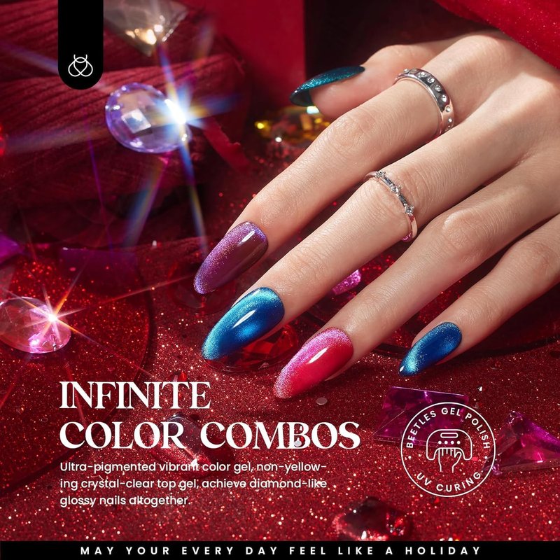 Beetles Cat Eye Gel Nail Polish Set - 20 Colors Gemstone Party Gel Polish Set Pink Blue Red Purple Glitter with Magnet Pen Base Top Coat DIY Salon Manicure Soak Off UV LED Spring Gifts for Women