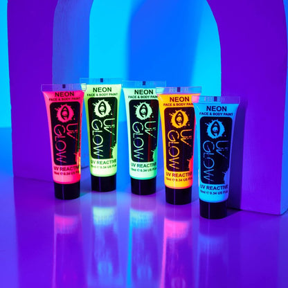 UV Glow Blacklight Face and Body Paint 0.34oz - Neon Fluorescent (0.34 Fl Oz (Pack of 5))