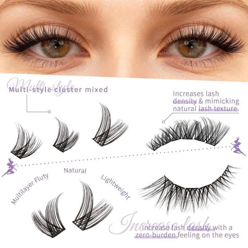 AnyFairy Lash Clusters Kit 8-18mm DIY Lash Extension Kit Wispy Lash Clusters Individual Lashes Kit with Lash Bond and Seal, Lash Tweezers for Self Use,Beginner-Friendly(sylph） (sylph 709)