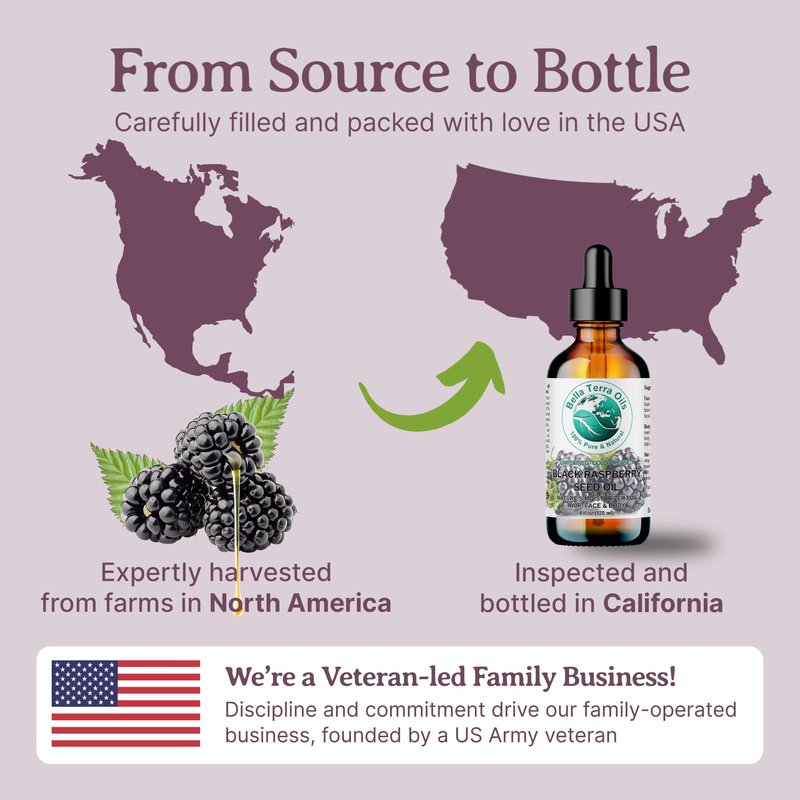 Bella Terra Oils - Black Raspberry Seed Oil 8 oz - Natural Elixir Enhanced with Ellagic Acid & Vitamin A, Cold-Pressed Cosmetic Secret for Radiant Skin