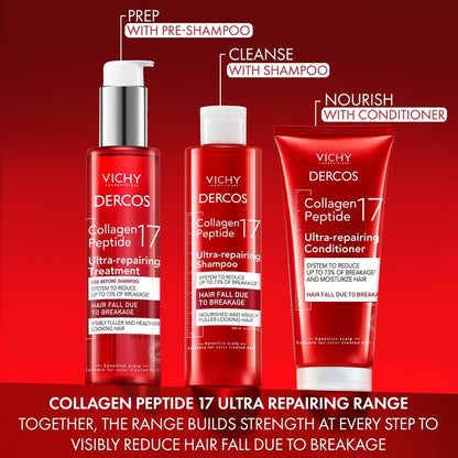 Dercos Collagen Peptide 17 Ultra-Repairing Conditioner, 200ml, Anti Hair Fall & Bond Repair for Damaged Weak Hair, Strengthens, Detangles, Boosts Shine & Volume