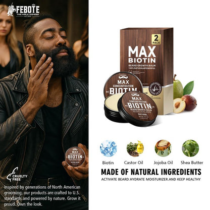 FEBOTE 2 Pack Biotin Beard Balm Set for Men – Natural & Sandalwood Butters – Non-Itchy, Moisturize, Strengthen & Shape Beards – Grooming Gift Set for Father's Day, Anniversaries, Christmas