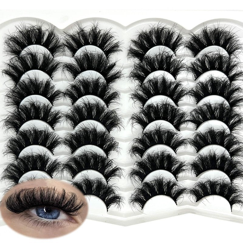 etokdos Mink Lashes Fluffy 20mm Long Dramatic Lashes Pack 25mm Big Lash Strips Volume Faux Mink Thick Eyelashes D Curl False Eyelashes Bulk