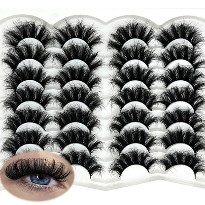 etokdos Mink Lashes Fluffy 20mm Long Dramatic Lashes Pack 25mm Big Lash Strips Volume Faux Mink Thick Eyelashes D Curl False Eyelashes Bulk