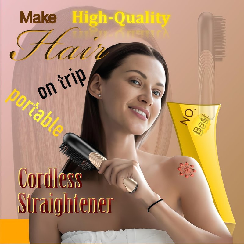 Go Brush Pro Cordless Hair Straightener Brush - Portable Travel-Friendly, 30s Quick Heat, 10000mAh USB-C Rechargeable, 150M Negative Ions (Strai-Grey)