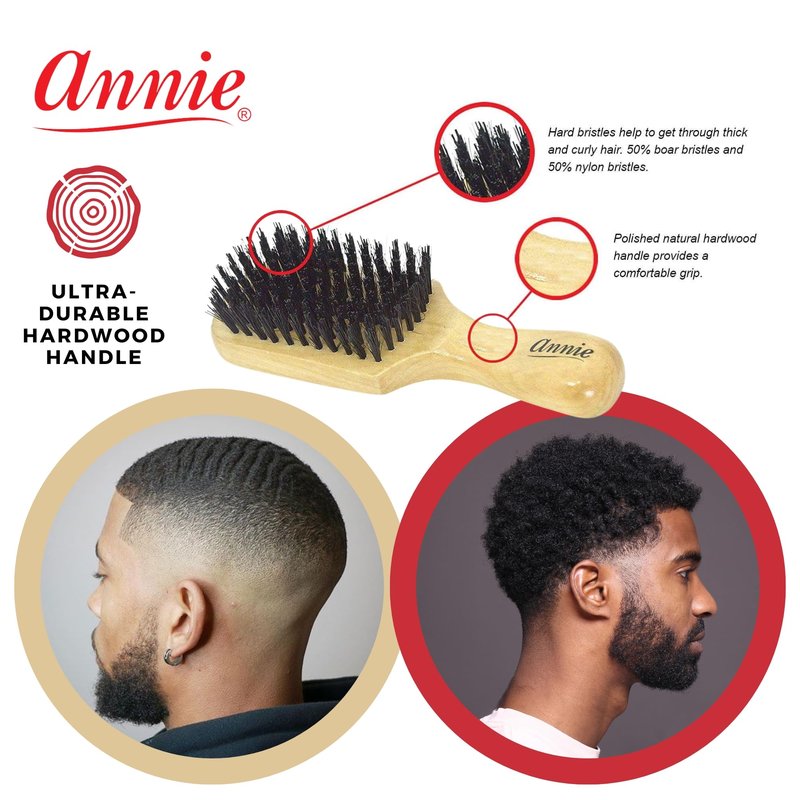 Annie Natural Boar Bristle Hard Club Brush | Reinforced Detangling Hairbrush for Wavy, Straight, Long & Short Hair | Waves Styling & Detangler
